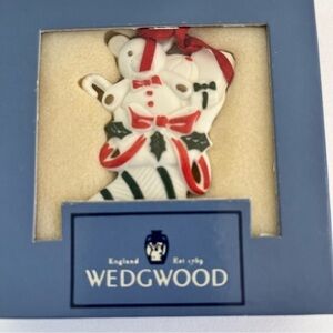 Wedgwood White Jasper Multicolor Stocking Teddy Bear Christmas Ornament In Box